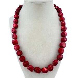 Lucas Lameth 925 Sterling Silver Red Coral Chunky Beaded 21" Statement Necklace